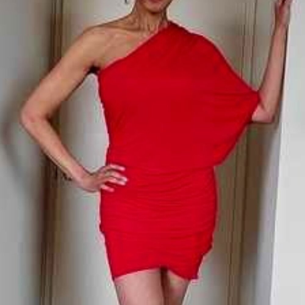 Little Red Dress (LRD) Haute Hippie Red One Shoulder Cocktail Dress